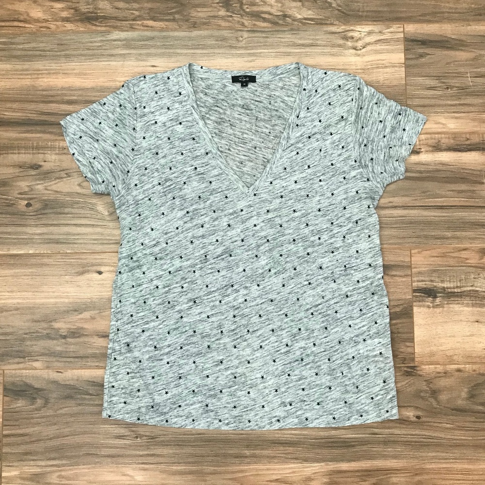 RAILS Cara Black Stars Linen Blend V Neck Tee XS